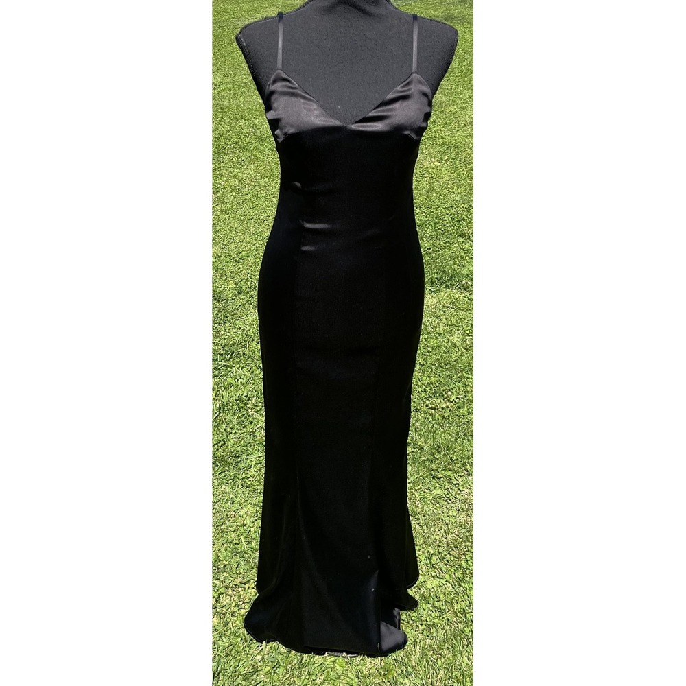 Lotus Threads Dress Womens 2 Black Satin Slip‎ Maxi Spaghetti Strap V Neck Gown